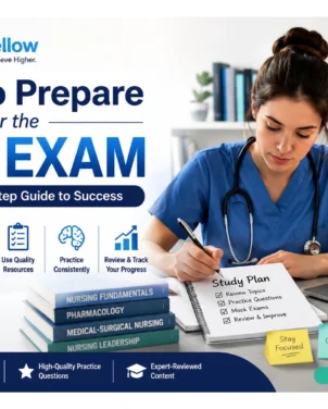 Healthcare professional studying for the Certified Nurse Educator (CNE) exam with ExamFellow's step-by-step preparation guide, practice questions, and study plan.