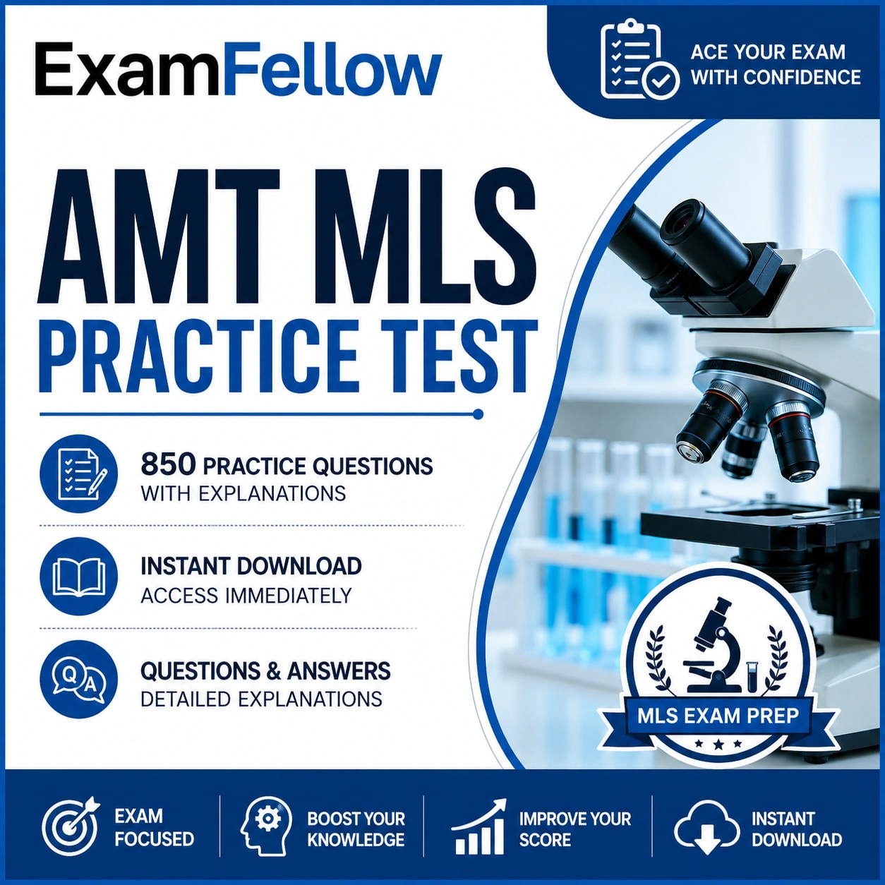AMT MLS Practice Test with 850 Practice Questions, Detailed Explanations, Instant Download Questions & Answers – ExamFellow