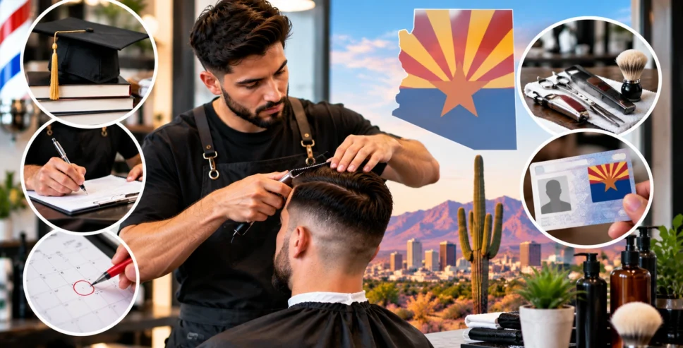 Arizona barber license requirements showing eligibility, barber training, application steps, professional tools, and licensing preparation